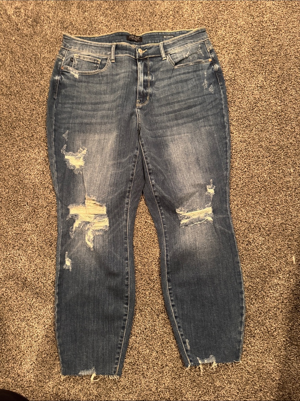 Judy Blue Distressed Mid-Blue Boyfriend Jeans